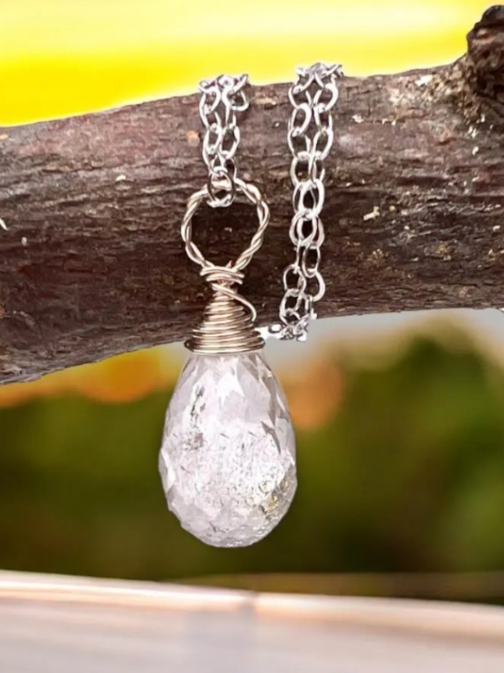 Natural Imperial Topaz Wire Wrapped Pendant 14k White Gold, November Birthstone